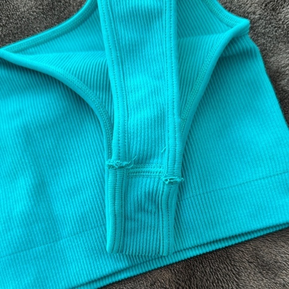 SetActive Box Cut Ribbed Bra - Teal - Size Large - Picture 5 of 7